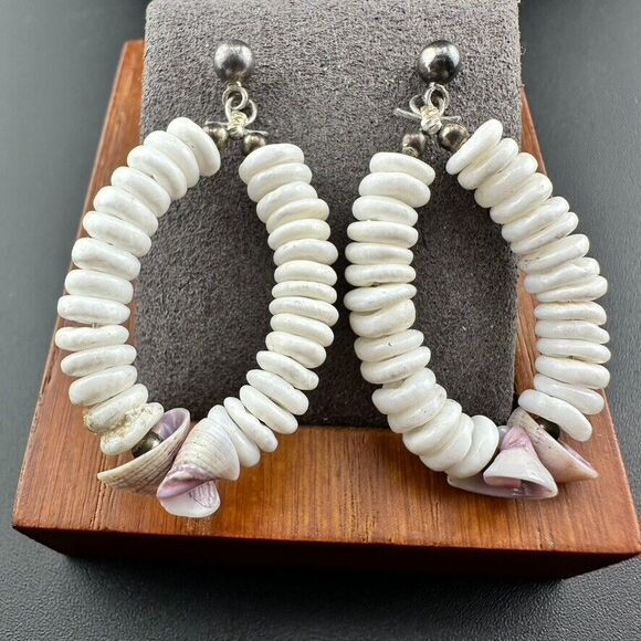 Vintage BIRD FETISH Necklace Purple & White Sea Shell Bead & Earrings - Picture 3 of 9